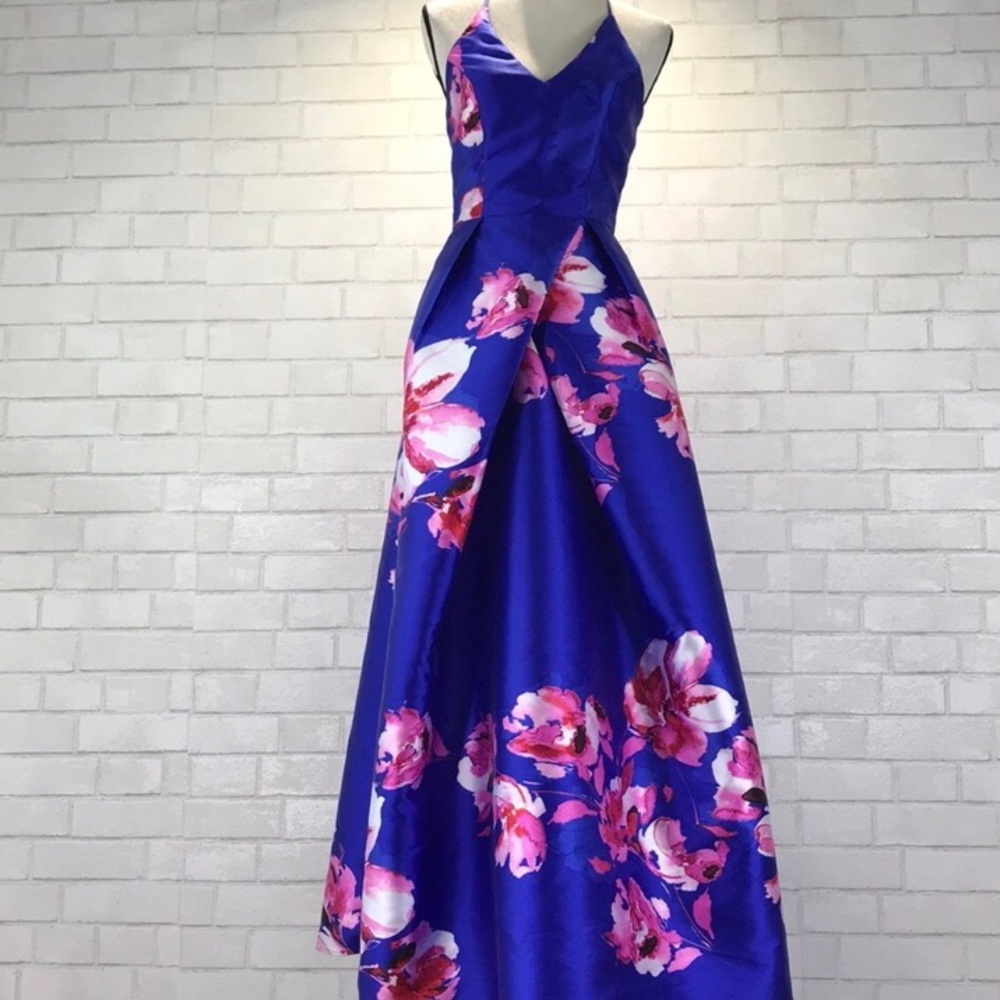 Fit and Flare Formal Flower Print Maxi Dress